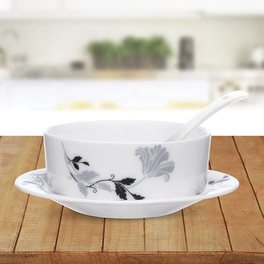 सॉसर सेटसह बोरोसिल सूप बाउल द्वारे लाराह | 18 पीसीचा संच