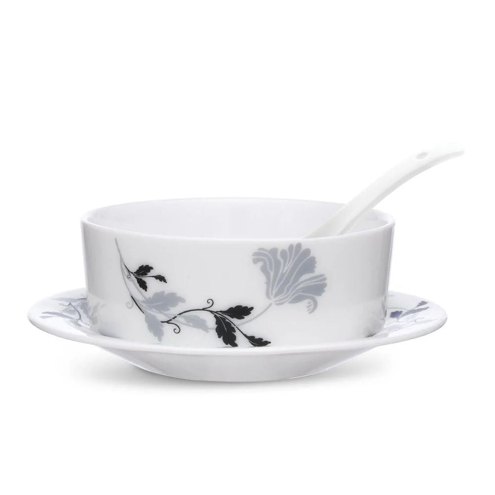 सॉसर सेटसह बोरोसिल सूप बाउल द्वारे लाराह | 18 पीसीचा संच