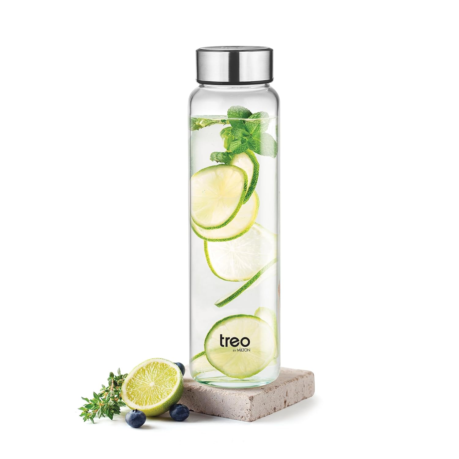 Treo By Milton Clearvue Borosilicate Glass Water Bottle, Wide Mouth, 1000 ml, Transparent, Fridge Bottle, 1 Piece, Suitable for Hot & Cold Beverages, Milk, Lassi, Juices at RasoiShop