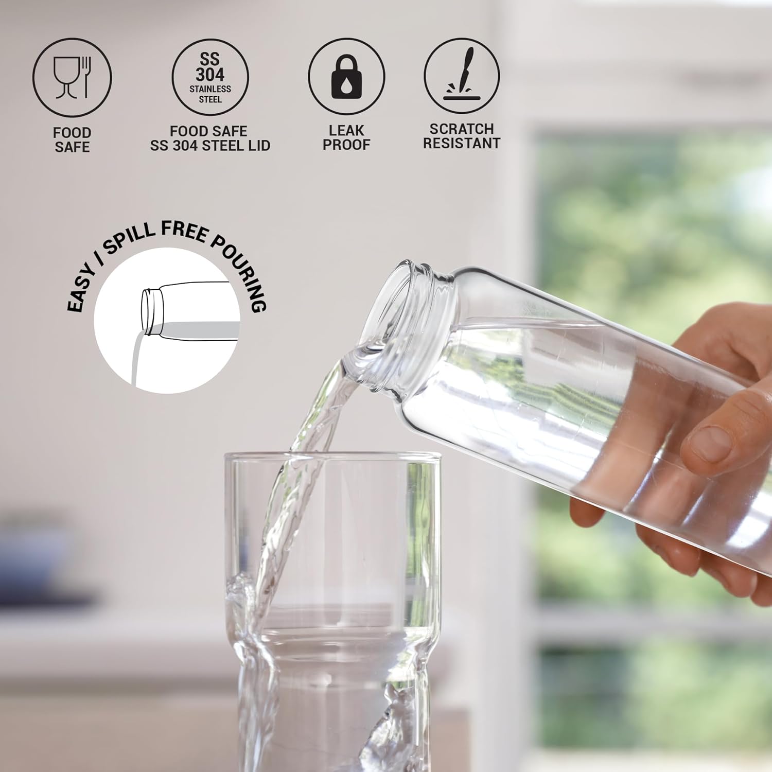 Treo By Milton Clearvue Borosilicate Glass Water Bottle, Wide Mouth, 1000 ml, Transparent, Fridge Bottle, 1 Piece, Suitable for Hot & Cold Beverages, Milk, Lassi, Juices at RasoiShop