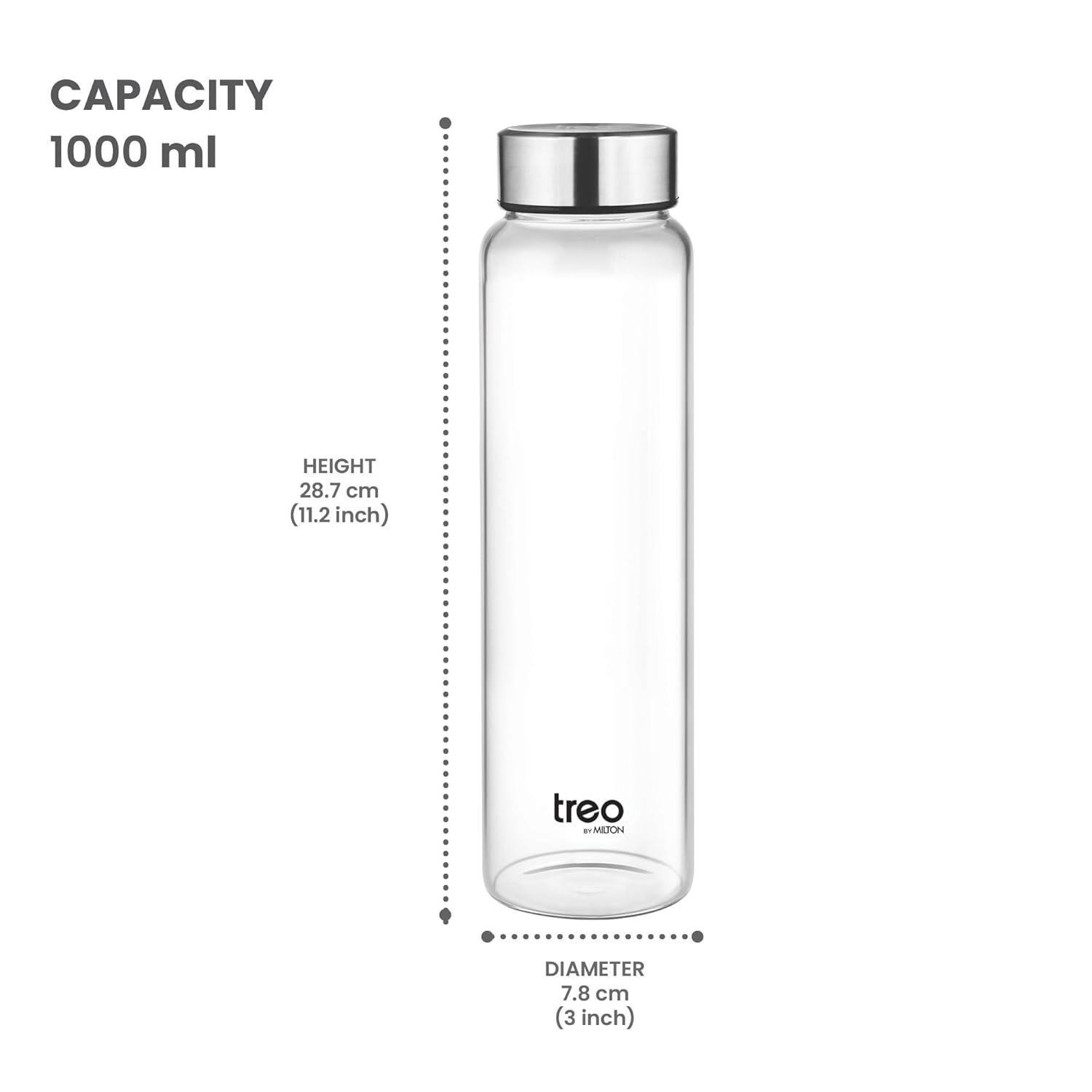Treo By Milton Clearvue Borosilicate Glass Water Bottle, Wide Mouth, 1000 ml, Transparent, Fridge Bottle, 1 Piece, Suitable for Hot & Cold Beverages, Milk, Lassi, Juices at RasoiShop