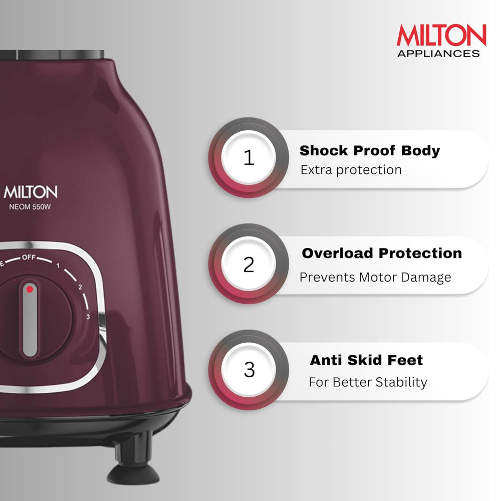 Milton Neom 550 Watts Mixer Grinder with 3 Jars - 3