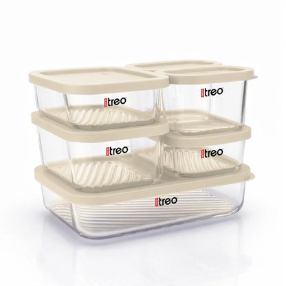 Treo Nutri Borosilicate Glass Fridge Storage Container Set - 4