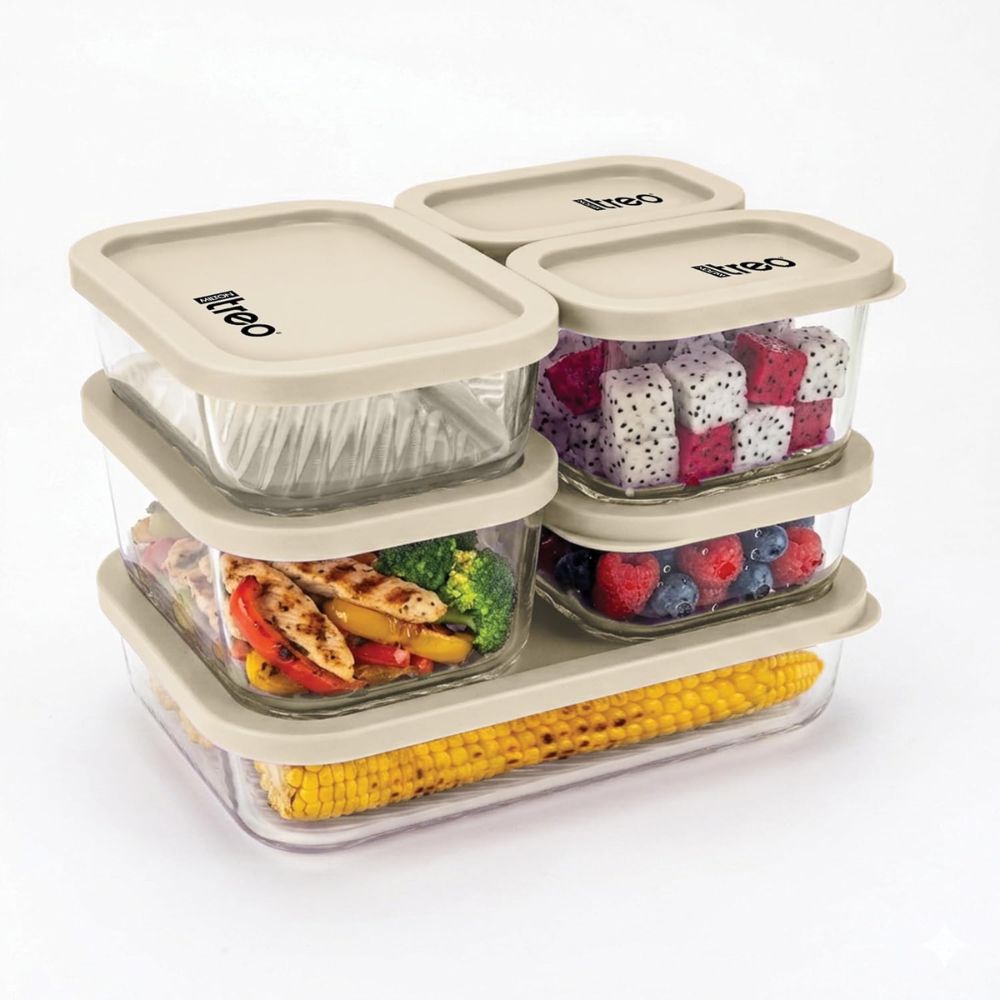 Treo Nutri Borosilicate Glass Fridge Storage Container Set - 3