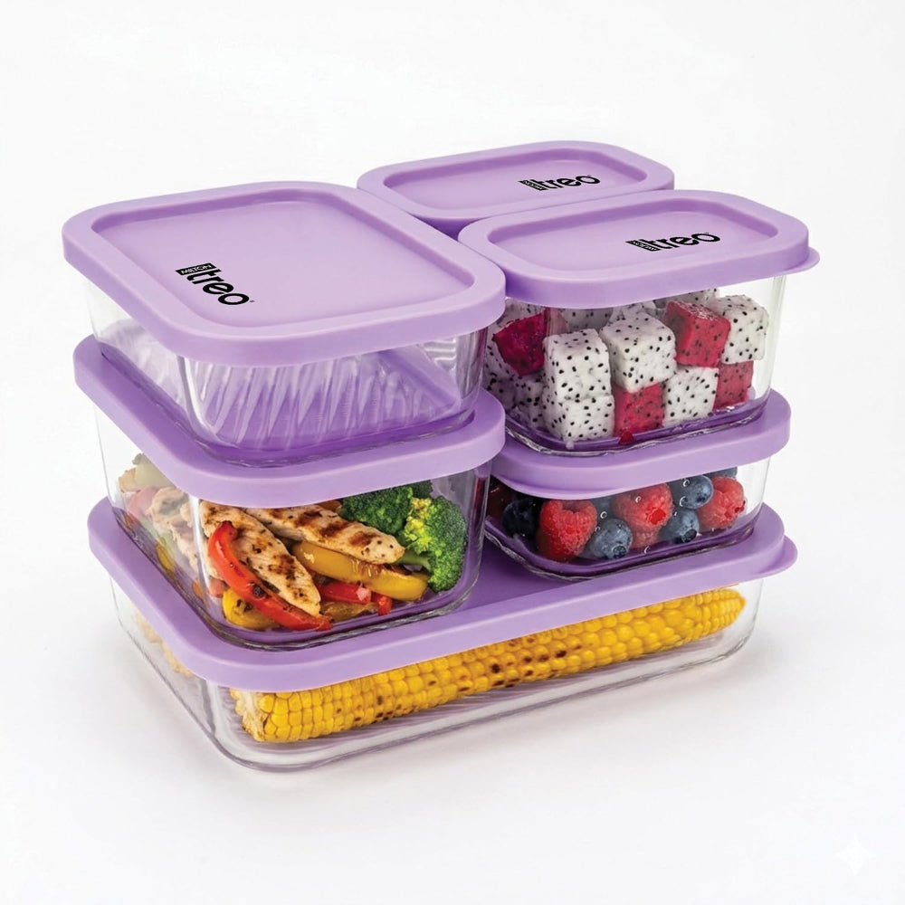 Treo Nutri Borosilicate Glass Fridge Storage Container Set - 5