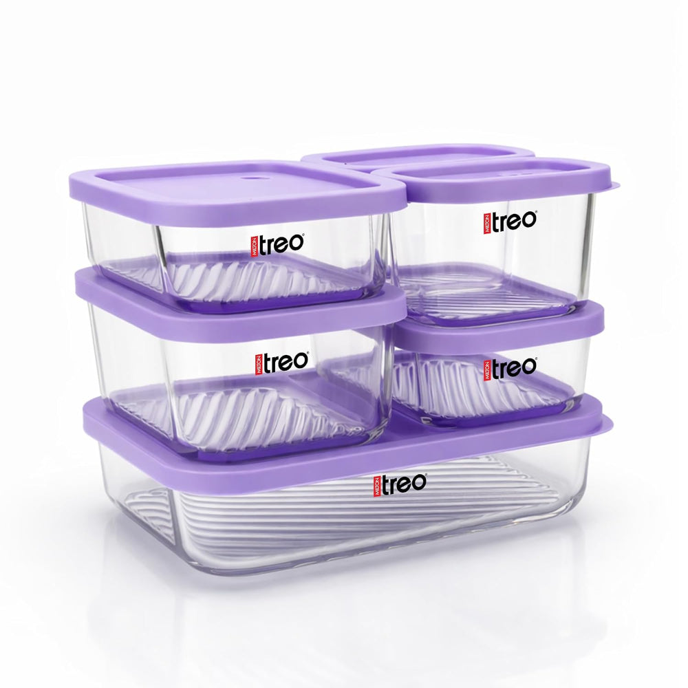 Treo Nutri Borosilicate Glass Fridge Storage Container Set - 6