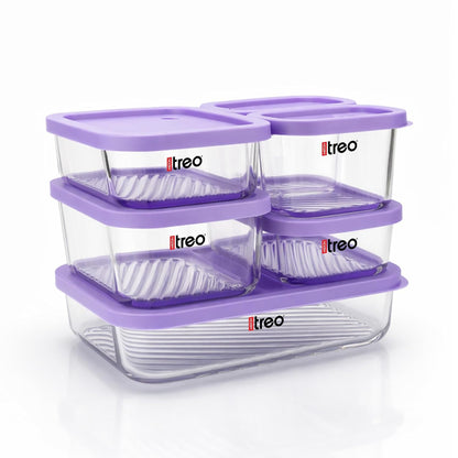 Treo Nutri Borosilicate Glass Fridge Storage Container Set - 6