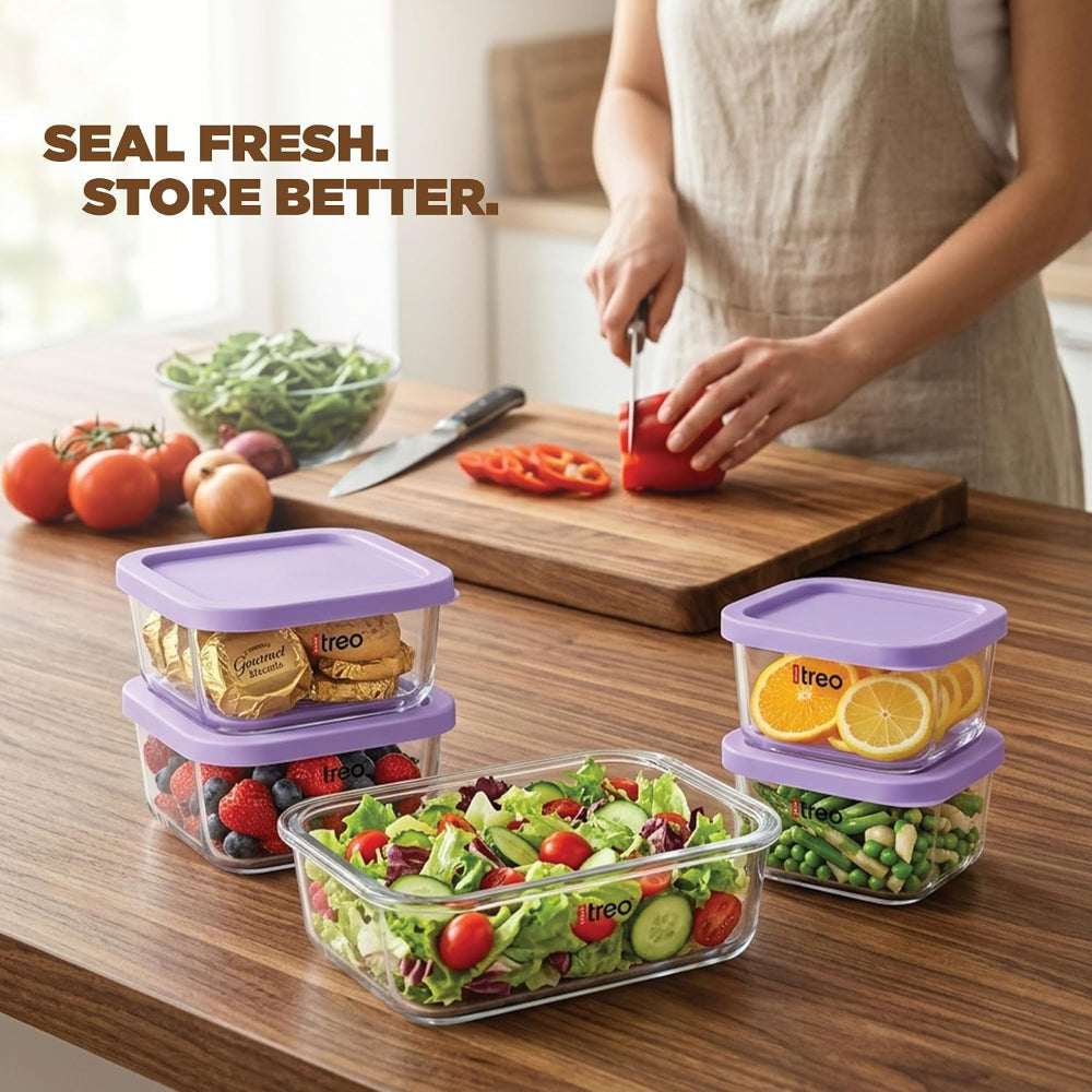 Treo Nutri Borosilicate Glass Fridge Storage Container Set - 8