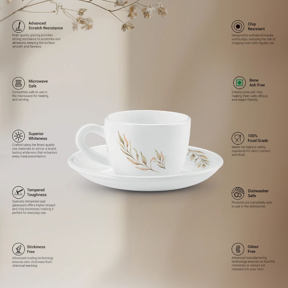 Treo Ophelia Collection Selene Opalware 13 CL Cup Saucer Set - 5