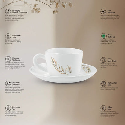 Treo Ophelia Collection Selene Opalware 13 CL Cup Saucer Set - 5