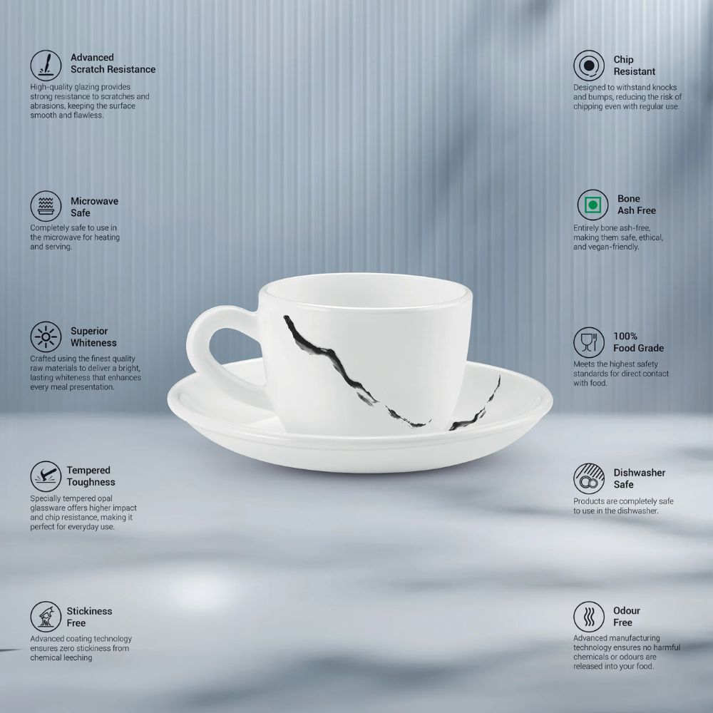 Treo Ophelia Collection Stria Opalware 13 CL Cup Saucer Set - 5