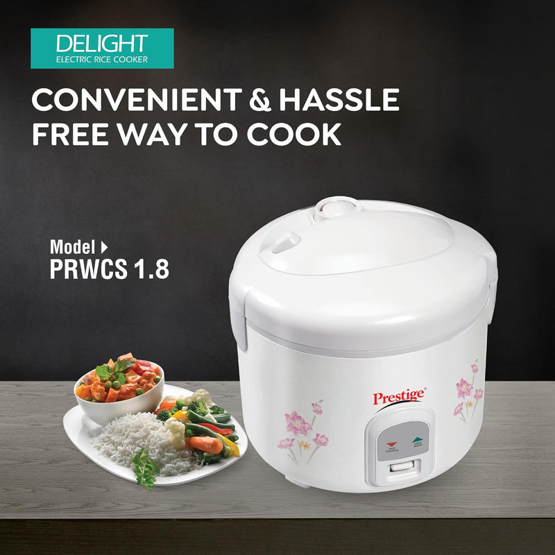 Prestige PRWCS 700-Watt Electric Rice Cooker, White, 1.8 Liter on www.rasoishop.com