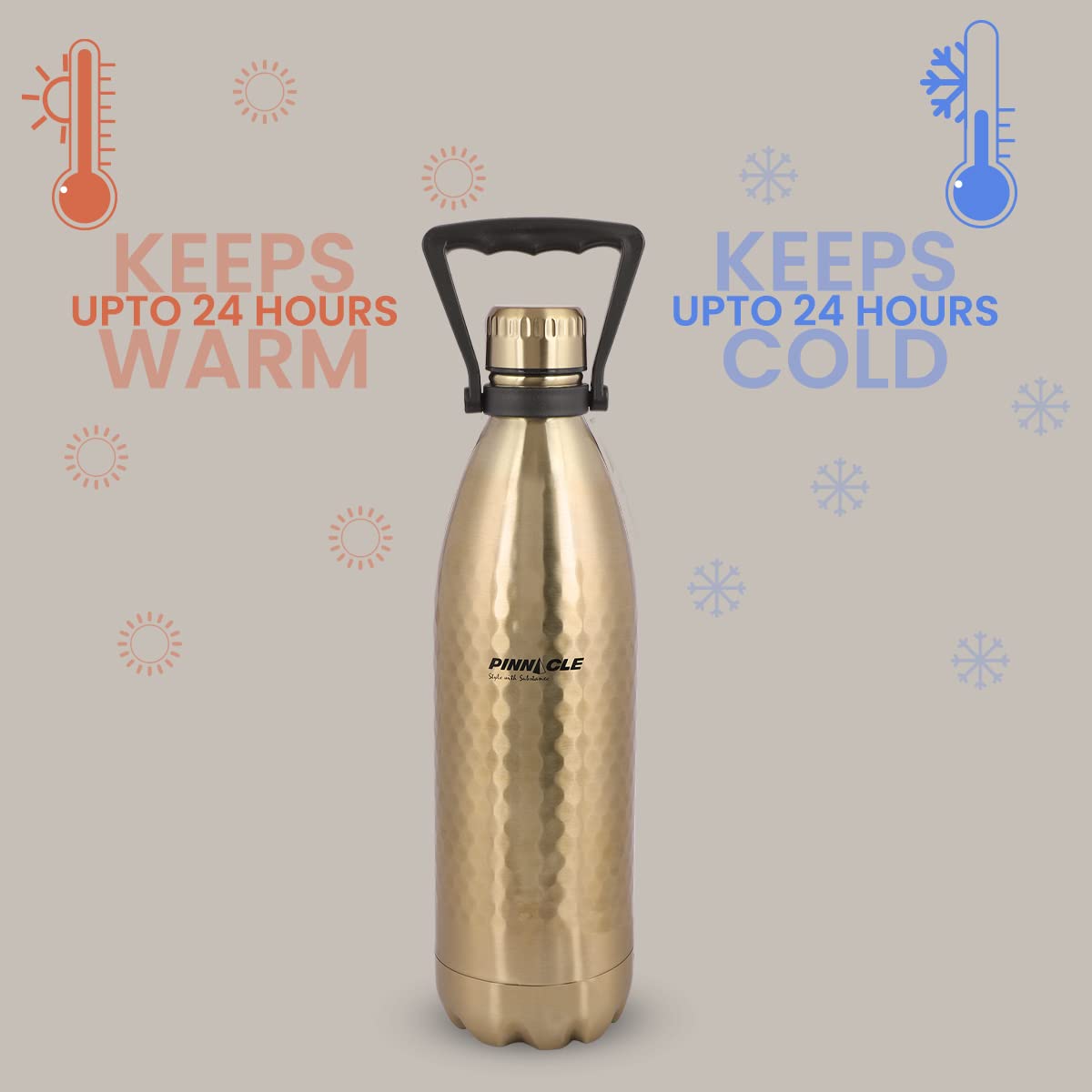 Pinnacle Pelican Stainless Steel Water Bottle | Insulated Steel Water Bottle 1 Litre |BPA Free| 24hrs Cold & Hot Water Bottle | Water Bottle for Kids & Adults | School, Office & Gym water bottle | Gold Visit the Pinnacle Store