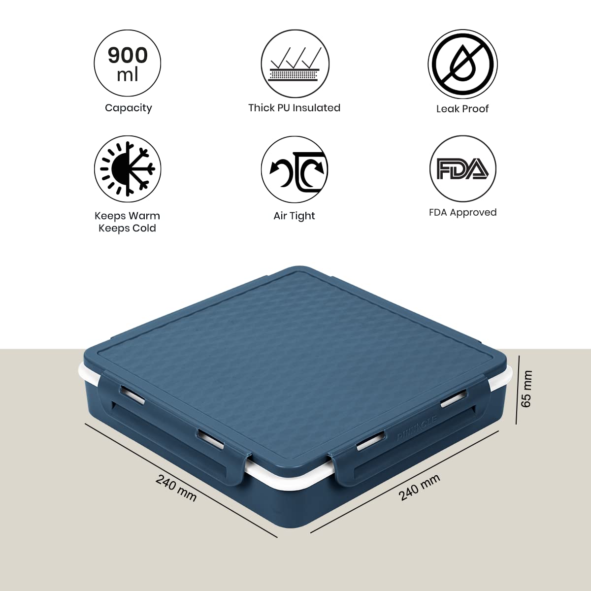Pinnacle PentaGo Insulated Lunch Box (900ml) | Adjustable Divider | Microwave Safe Lunch Box | 4 Compartments | Lunch Box for Kids & Office Women | Keeps Warm for 4hrs |