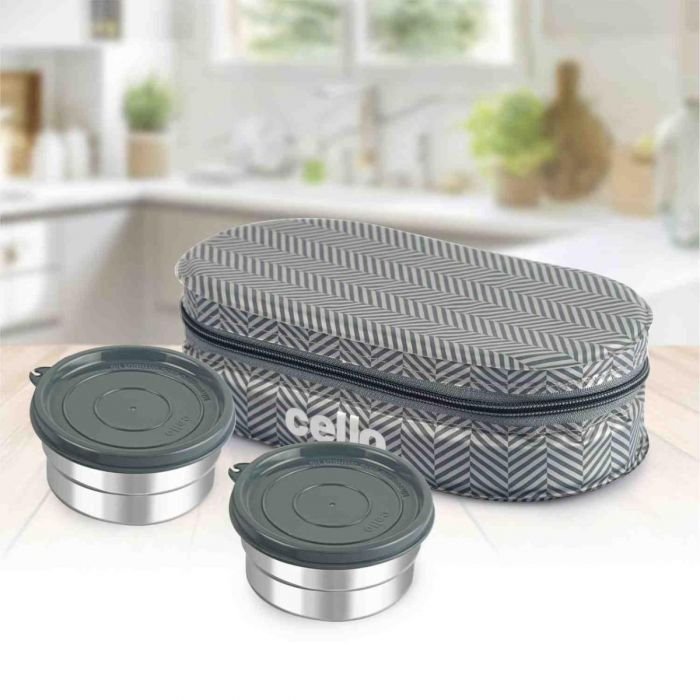 Cello Stainless Steel Quick Lunch Deluxe 2 Container Lunch Box - 1