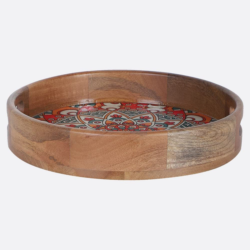 Softel Handcrafted Premium Ornamental Mandala Wooden Round Serving Tray - 3