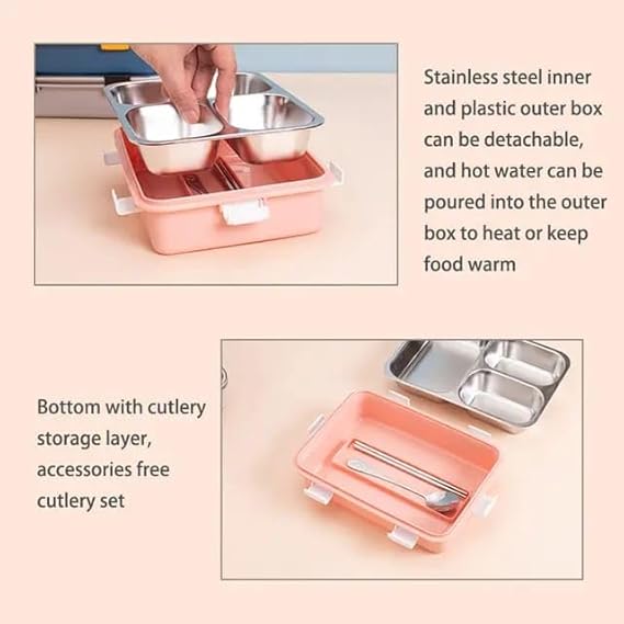 Rasoishop SS Lunch Box Bento Box - Chopstick with spoon 750 ml - DEO10196
