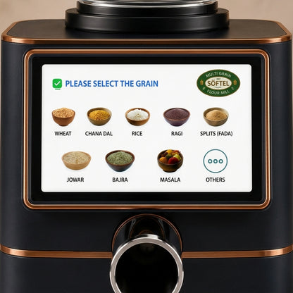 Softel Smart IoT Millet Mill | Atta Chakki | Touchscreen | Stone Based Flour Mill & Masala Grinder | Auto Clean | 7.5–10 Kgs/Hour