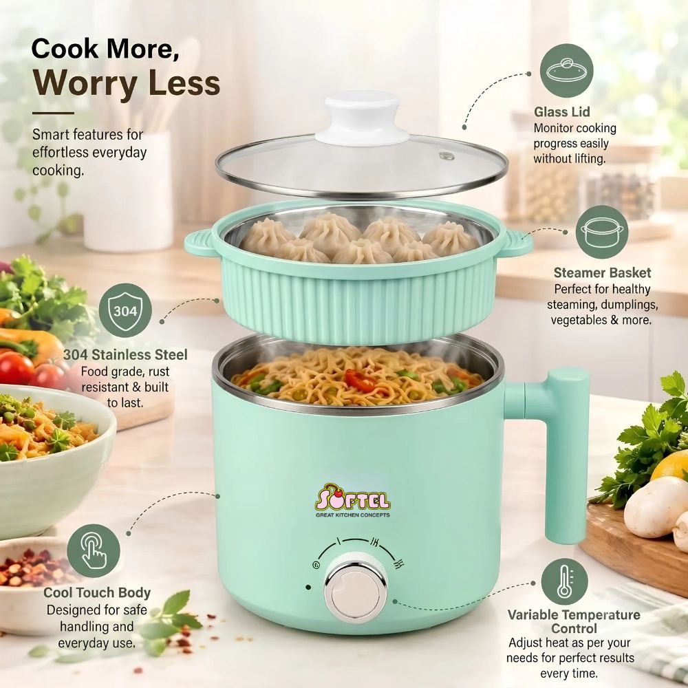 Softel Classic 600 Watts 1.5 Litre Multipurpose Electric Kettle with Steamer - 5