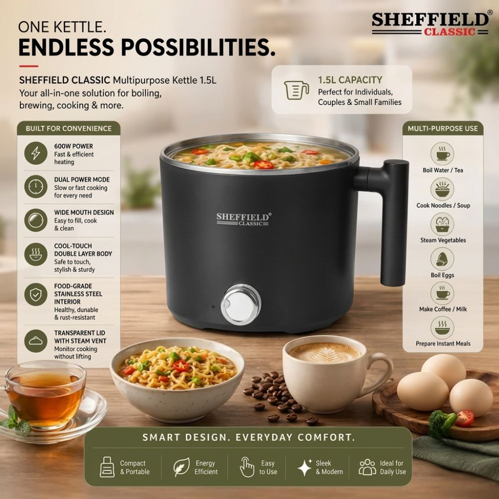Softel Sheffield Classic 600 Watts 1.5 Litre Multipurpose Electric Kettle with Steamer - 5