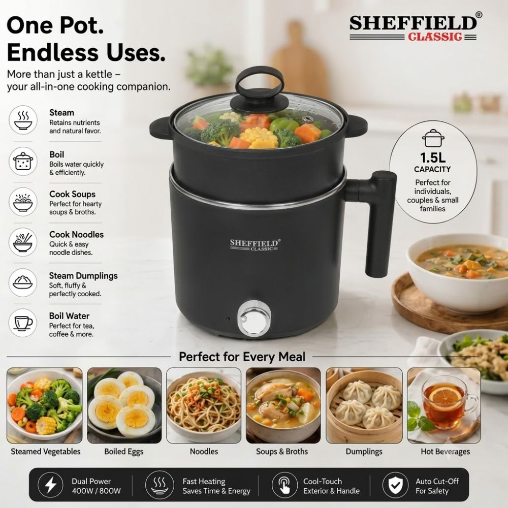 Softel Sheffield Classic 600 Watts 1.5 Litre Multipurpose Electric Kettle with Steamer - 6