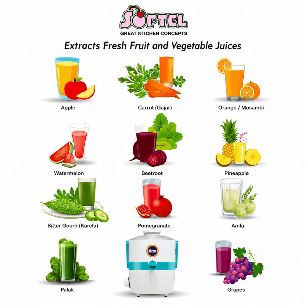 Softel Centrifugal Sr. 600 Watts Juicer - ताजा रस बनवा | फळ आणि भाजीपाला ज्यूसर