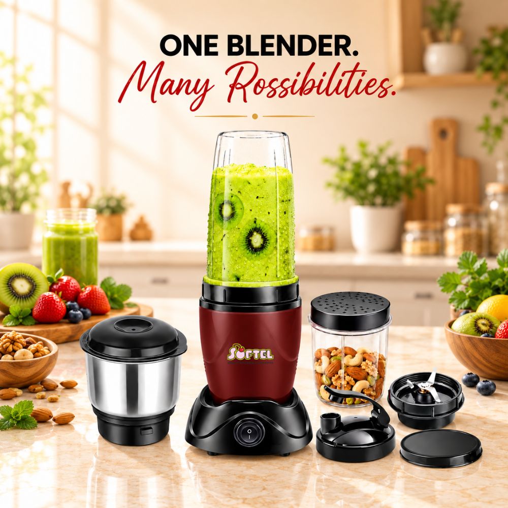 Softel Nutri Blender 400 Watts Mixer Grinder with 2 Multipurpose Jars | Chutney Jar | 100% Full Copper Motor