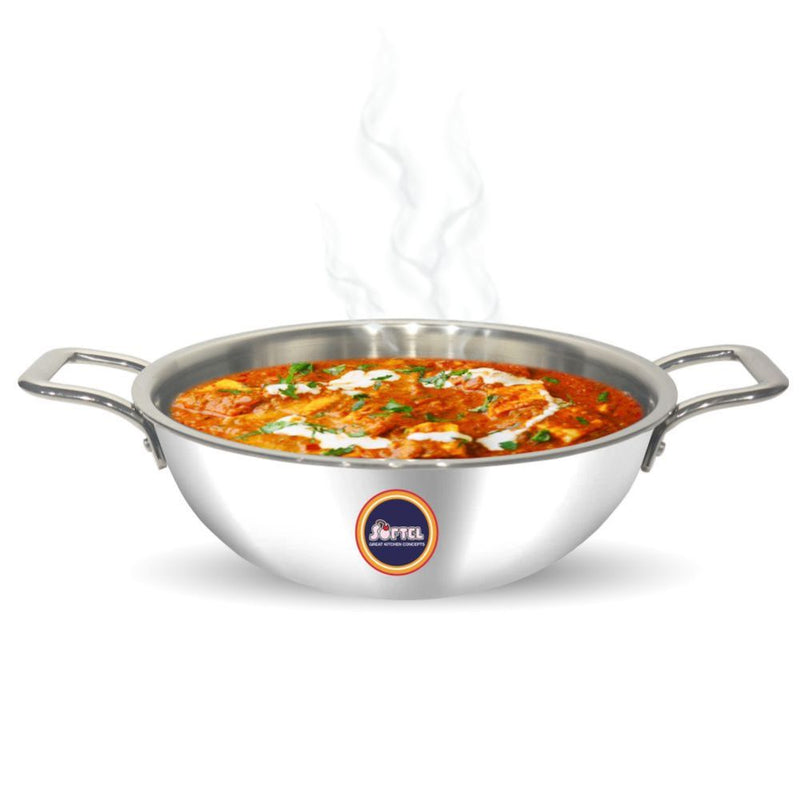 Softel Tri-Ply Stainless Steel kadhai with Removable Handle | Gas & Induction Compatible | Silver - 2
