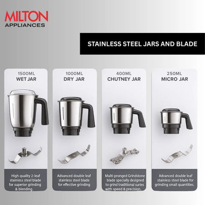 Milton Spire 550 Watts Mixer Grinder with 4 Jars - 4