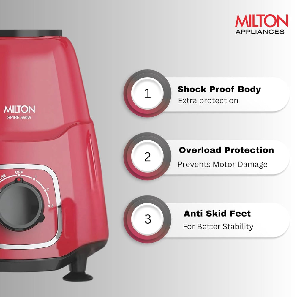 Milton Spire 550 Watts Mixer Grinder with 4 Jars - 3