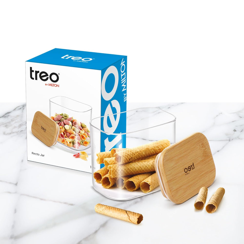 Treo Borosilicate Recto Storage Glass Jar with Wooden Lid - 9
