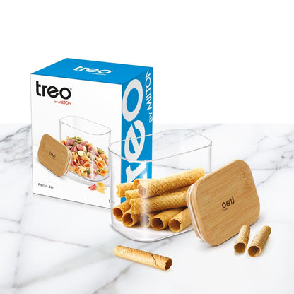 Treo Borosilicate Recto Storage Glass Jar with Wooden Lid - 9