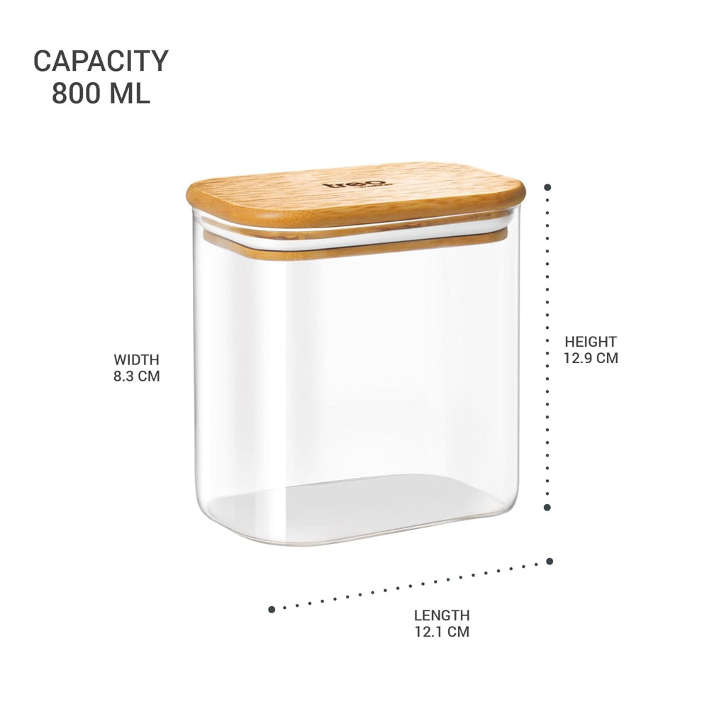 Treo Borosilicate Recto Storage Glass Jar with Wooden Lid - 8