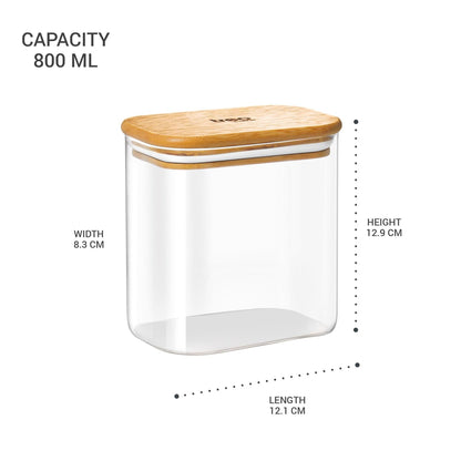 Treo Borosilicate Recto Storage Glass Jar with Wooden Lid - 8