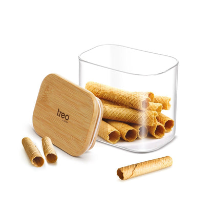 Treo Borosilicate Recto Storage Glass Jar with Wooden Lid - 6
