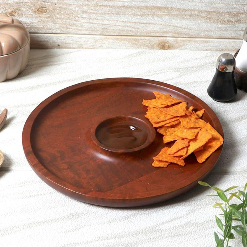 Softel Handcrafted Wooden Chip & Dip Platter - Serving Dish/ Stylish Home Decor