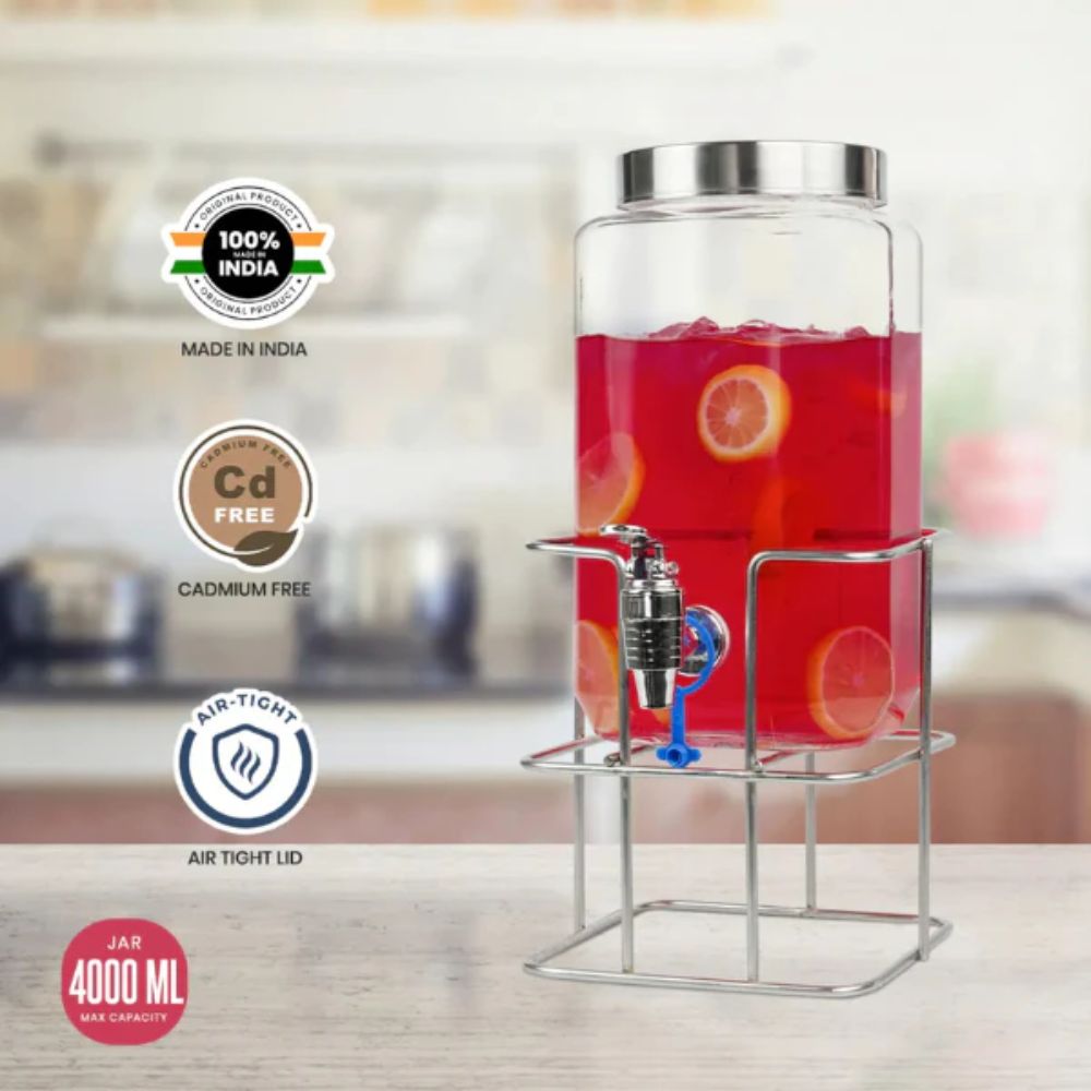 Yera Aquafresh 4 Litre Dispensing Jar With Steel Tap and Metal Stand - 4