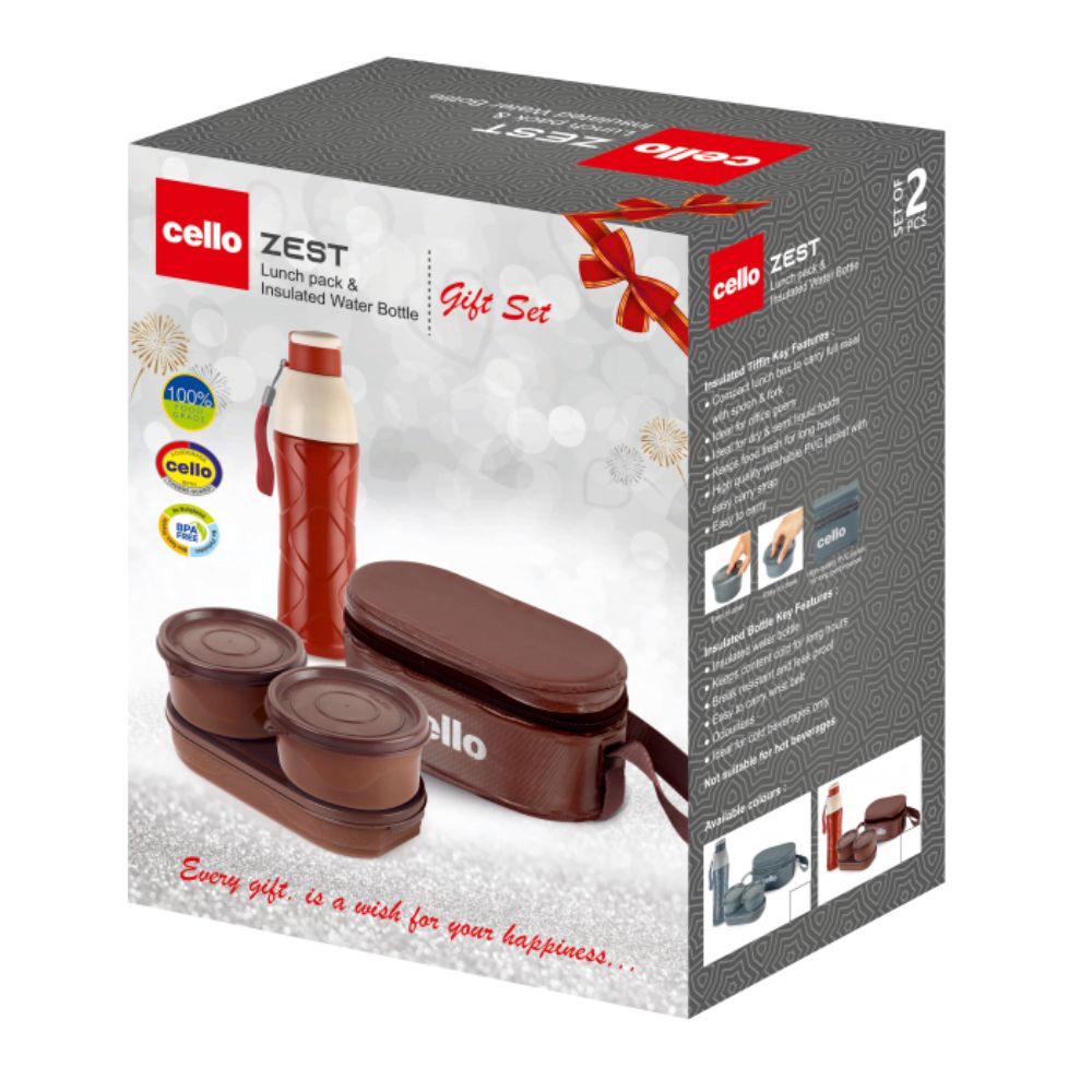 Cello Zest Gift Set – Insulated Tiffin Box with Bottle | Set of 2