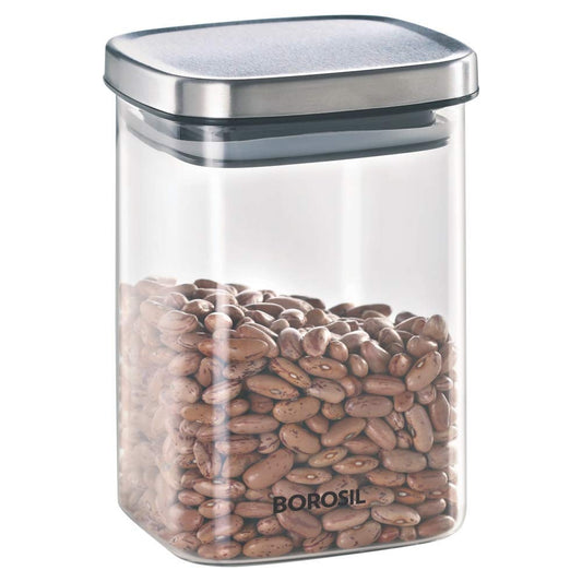 Borosil Classic Square 1400 ML Glass Jar | Transparent | 1 Pc
