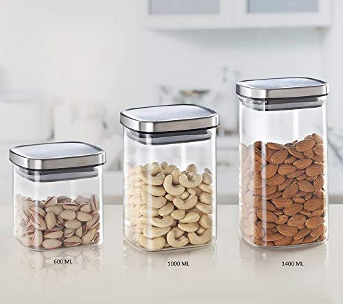 Borosil Classic Square 1400 ML Glass Jar | Transparent | 1 Pc