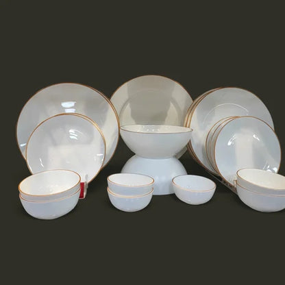 Larah by Borosil Gold Line Kohinoor Series Opalware Dinner Set Set of 45 Pcs