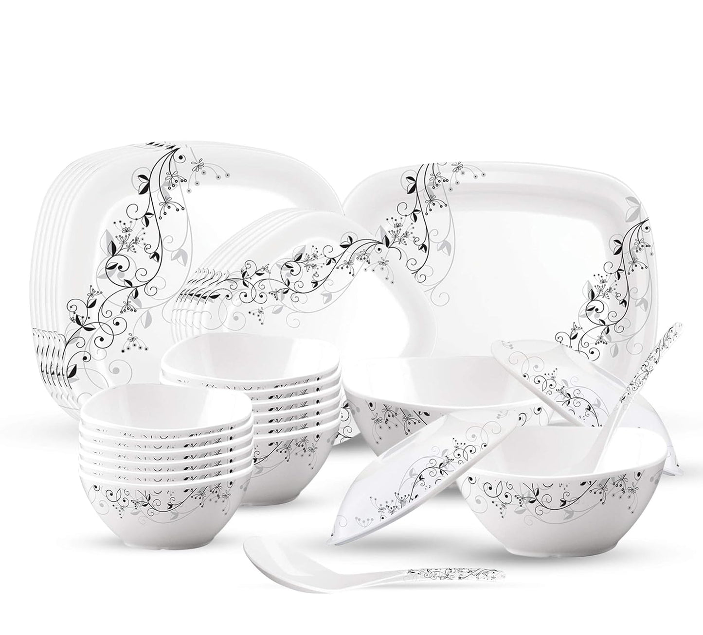 मिल्टन मेलामाइन स्क्वेअर राउंड 31 पीसी डिनर सेट | 31 Pcs चा संच | MIL0008