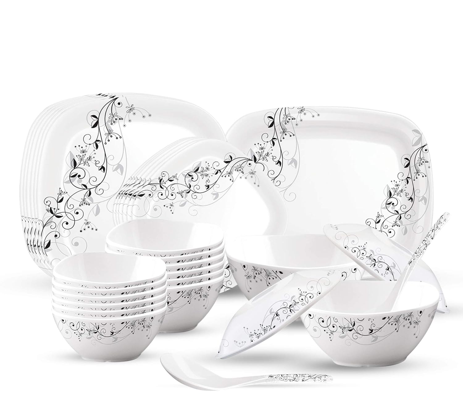 मिल्टन मेलामाइन स्क्वेअर राउंड 31 पीसी डिनर सेट | 31 Pcs चा संच | MIL0008