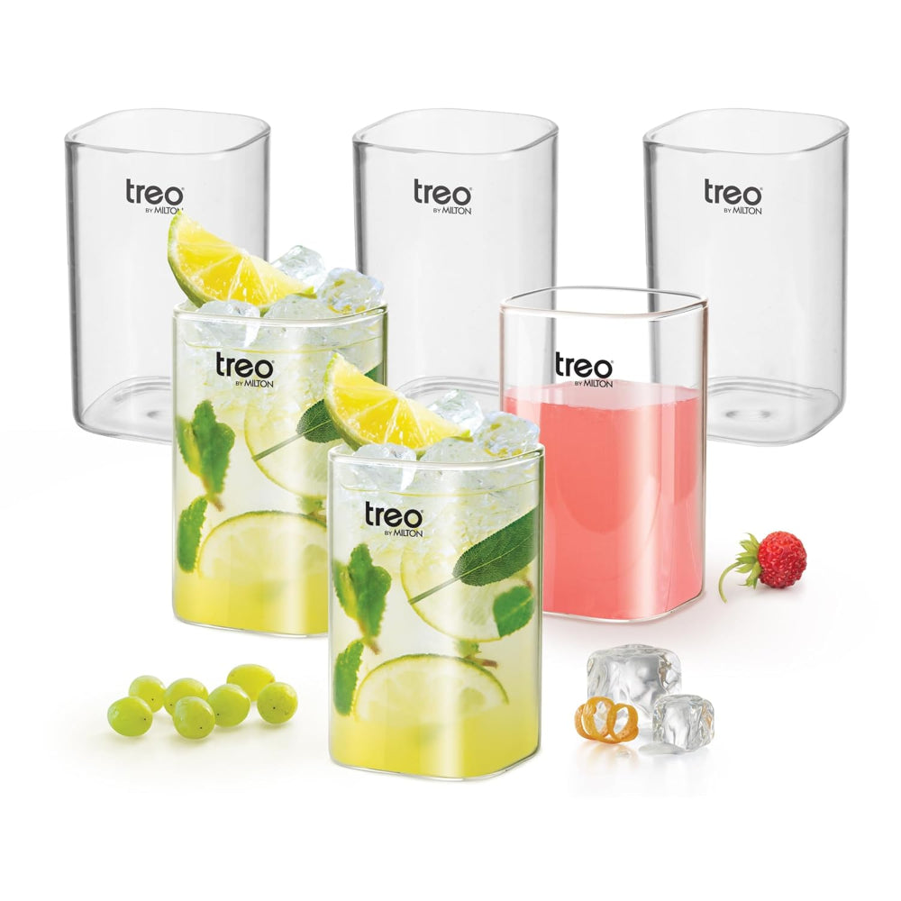 Treo Borosilicate Glass 230 ML V Square Tumbler - 1