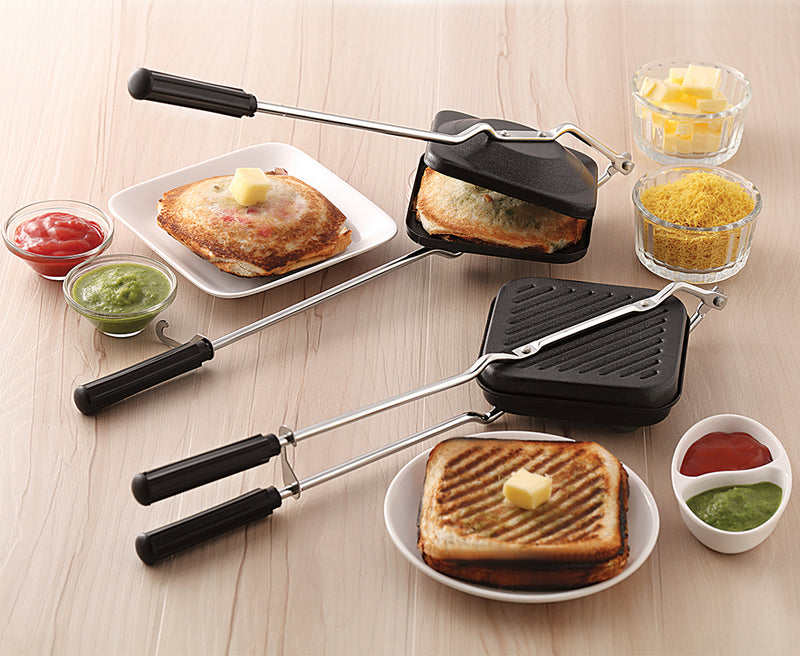 Komal Non-Stick Gas Sandwich Toaster | Crispy Breakfast using Gas Toaster | Heat-Efficient Dual Slice Toaster - Black