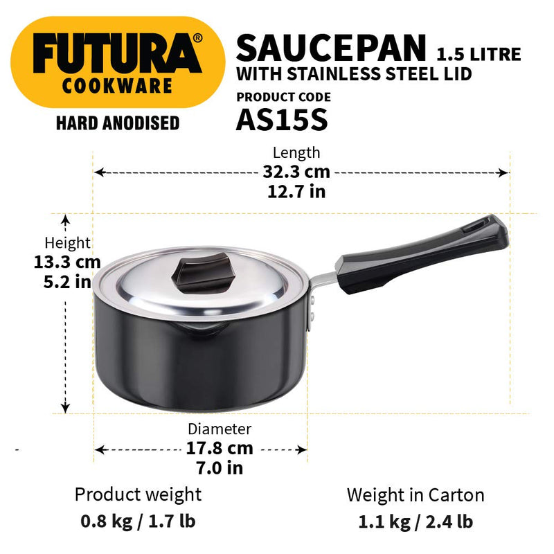 Hawkins Futura Hard Anodised Saucepan with Stainless Steel Lid  - 8