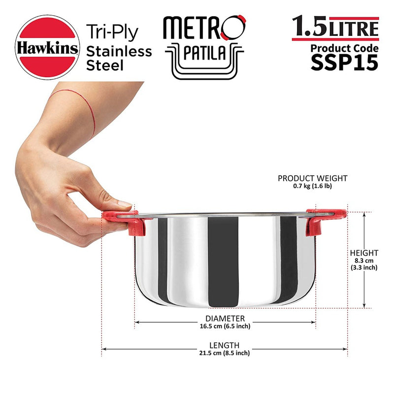 Hawkins Tri-Ply Stainless Steel Metro Patila  - 4