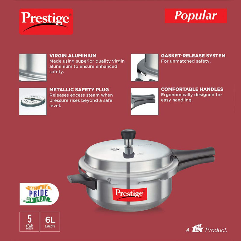 Prestige Popular Aluminium Pan Pressure Cookers with Outer Lid - 10035 - 4