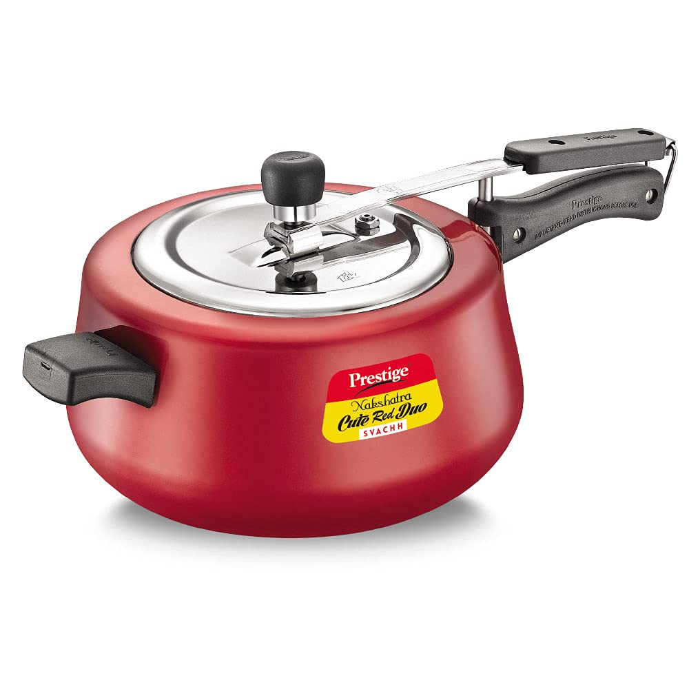 Prestige Nakshatra Cute Red Duo Svachh Aluminium Pressure Cooker Induction Compatible Red
