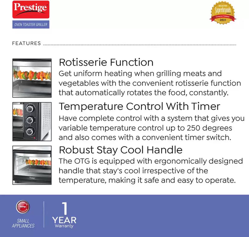 Prestige POTG 46L 42257 With Rotisserie Convecti Oven Toaster Grill only at www.rasoishop.com